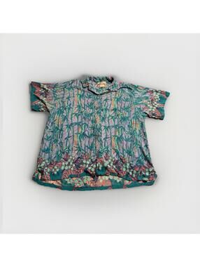 Rainbow-Jo Maui Hawaii Green Blue Short Sleeve Hawaiian Button L (A11)